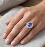 Bague - 18 carats Or blanc - 4.10ct. tw. Tanzanite - Diamant, Bijoux, Sacs & Beauté, Bagues