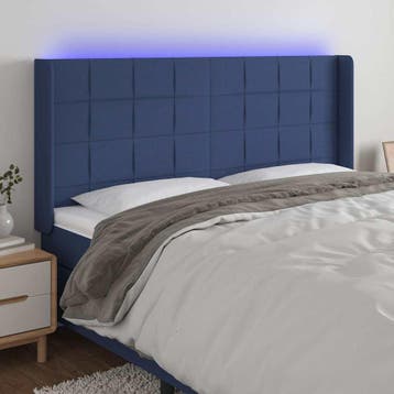 vidaXL Hoofdbord LED 163x16x118/128 cm stof blauw, Verzenden