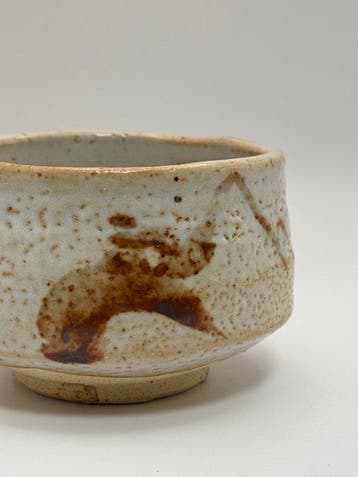 Keizan-gama - Chawan - Keramiek - wit-grijze Shino-chawan