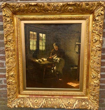Charles Victor Ensinck (1846-1914) - Herstelwerk met de kat