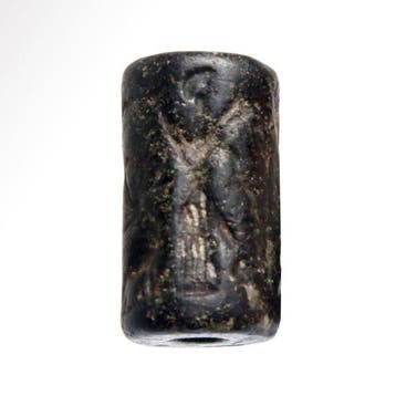 Oud-Babylonisch hematiet Cilinderzegel met God Lugal