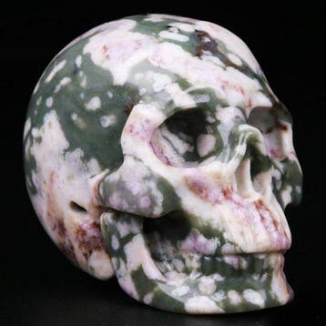 97 g 5,10 x 3,90 cm Crâne en jaspe océanique, lépidolite