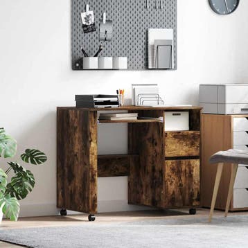 vidaXL Bureau met Wielen Rook Eiken Bewerkt hout 91 x 50 x, Verzenden, Nieuw
