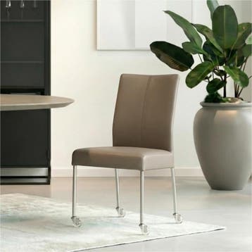 Set van 8 Leren eetkamerstoelen Comfort met wieltjes -, Ophalen of Verzenden