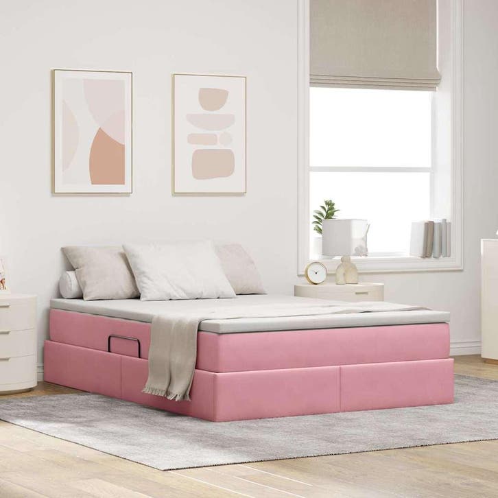 vidaXL Opbergbed met matras met matras Roze 140 x 190 cm, Huis en Inrichting, Slaapkamer | Bedden, Nieuw, Verzenden