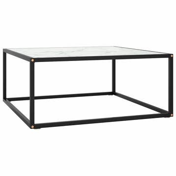 vidaXL Salontafel met wit marmerglas 80x80x35 cm zwart, Verzenden, Nieuw