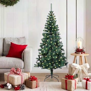 vidaXL Kunststof Voorverlichte Kerstboom Groen 150 cm PVC en, Verzenden, Nieuw