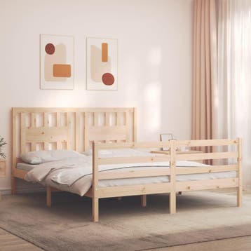 vidaXL Bedframe met hoofdbord massief hout 160x200 cm, Verzenden, Nieuw
