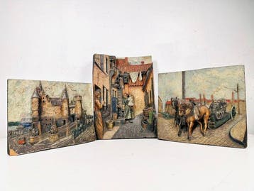 Wanddecoratie (3) - Geschilderd hoogrelief houtsnijwerk