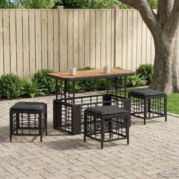 vidaXL Tuin Eettafel Set 4 st Zwart en Grijs Poly Riet en, Verzenden, Nieuw
