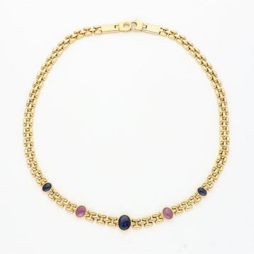 Collier - 18 carats Or jaune - Saphir. Rubis., Nieuw