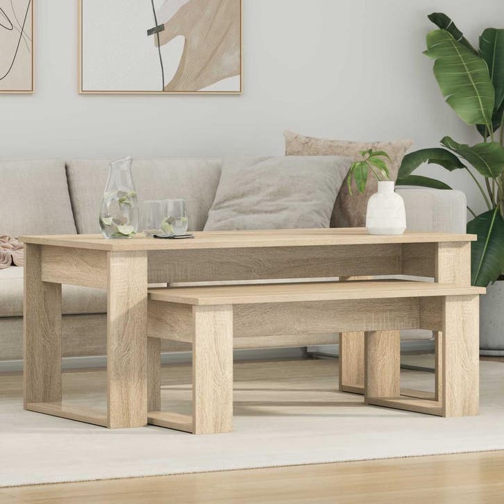 vidaXL Koffietafel Set 2 pcs Sonoma Eik Bewerkt hout, Huis en Inrichting, Tafels | Salontafels, Nieuw, Verzenden