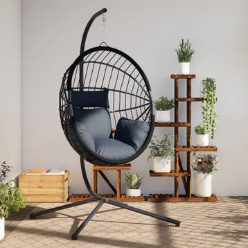 vidaXL Hangstoel met standaard rattan en staal, Verzenden