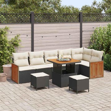 vidaXL Tuinbank Set 9 st 9-Aantal zitplaatsen Zwart en Crème, Verzenden