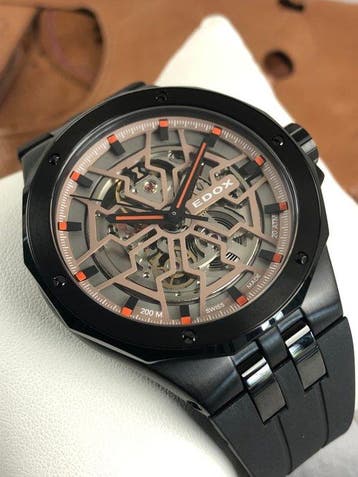 Edox - Delfin Mecano Automatic Skeleton Black -, Nieuw