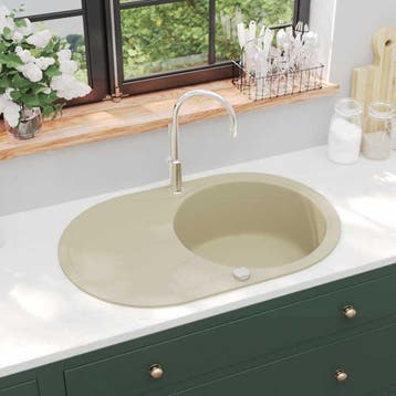 vidaXL Gootsteen enkele bak ovaal graniet beige, Verzenden
