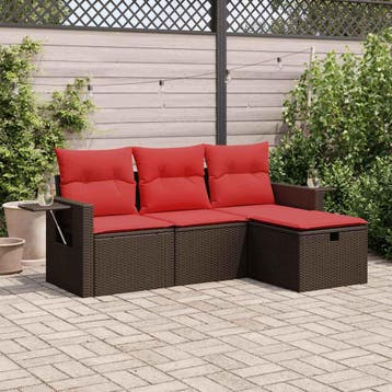 vidaXL 4-delige Loungeset met kussens poly rattan bruin, Verzenden, Loungeset