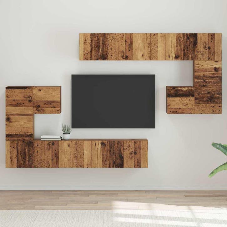 vidaXL TV Eenheden Wandgemonteerd 4 pcs Oud Hout Bewerkt, Huis en Inrichting, Kasten |Televisiemeubels, Nieuw, Verzenden