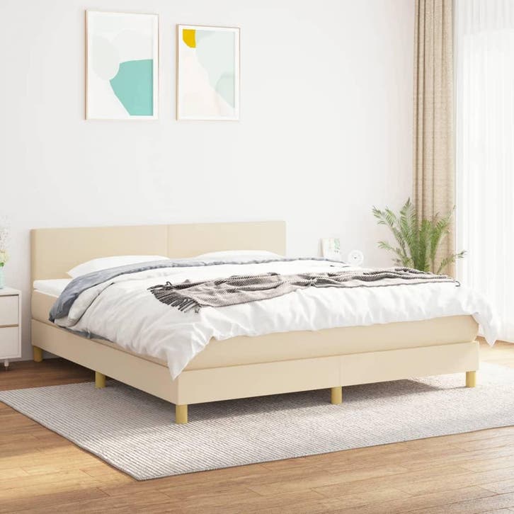 vidaXL Boxspring met matras stof crèmekleurig 160x200 cm, Maison & Meubles, Chambre à coucher | Lits, Envoi