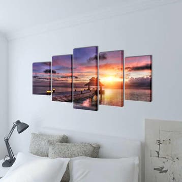 vidaXL Canvas muurdruk set zandstrand met paviljoen 200 x, Verzamelen, Verzenden, Nieuw