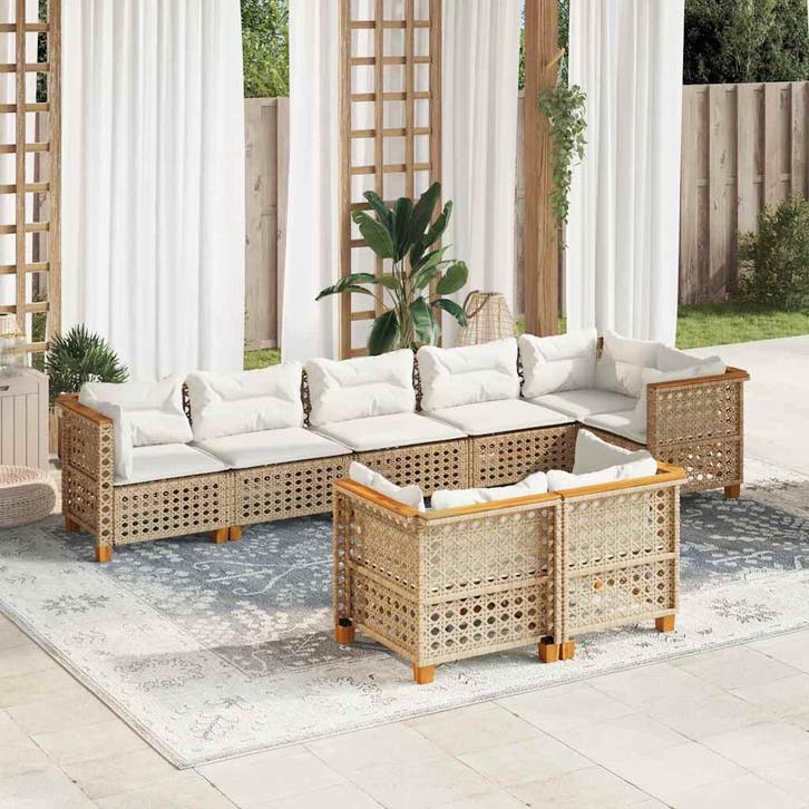 vidaXL 8-delige Loungeset met kussens poly rattan beige, Tuin en Terras, Tuinsets en Loungesets, Loungeset, Nieuw, Verzenden