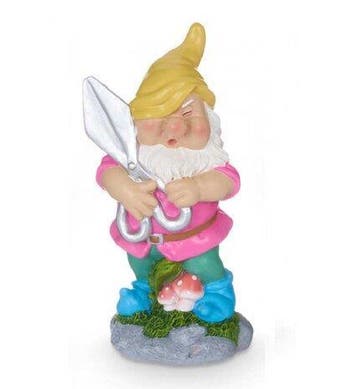 Grappige tuinkabouter met snoeischaar en roze jasje 27cm, Nieuw