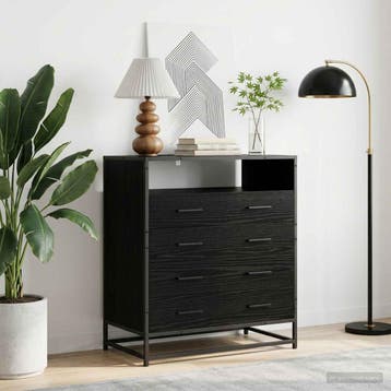 vidaXL Ladekast 4-Lade Zwart eiken 70 x 41 x 83,5 cm Bewerkt, Verzenden, Nieuw