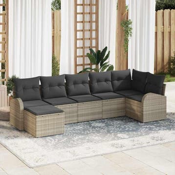 vidaXL Bankstel 7 st Lichtgrijs poly rattan, Verzenden, Nieuw