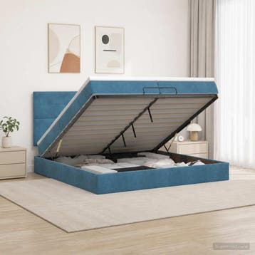 vidaXL Ottoman bed met matras Donkerblauw 200 x 200 cm, Verzenden