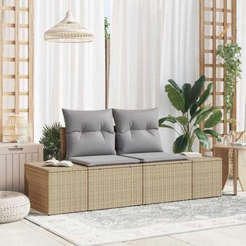 vidaXL Tuin Sofa met kussen Beige 184 x 62 x 69 cm poly, Verzenden, Nieuw