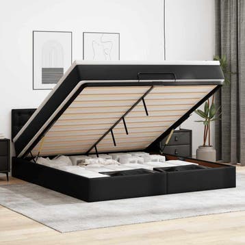 vidaXL Bed poef met matrassen en LEDs 180x200cm kunstleer, Verzenden