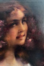 Stile simbolista francese (XIX-XX) - Giovane donna con fiori