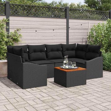 vidaXL Tuinbank Set 7 st Zwart poly rattan, Verzenden