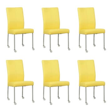 Set van 6 Leren eetkamerstoelen Comfort met wieltjes -, Ophalen of Verzenden, Nieuw, Leer, Eén