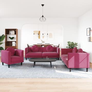 vidaXL 3-delige Loungeset met kussens fluweel wijnrood, Verzenden
