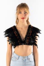 Top met Veren Zwart Bruin XS S M Verentop Steampunk Topje Ve, Ophalen of Verzenden, Nieuw
