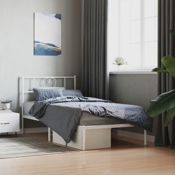 vidaXL Bedframe met hoofdbord metaal wit 90x200 cm, Huis en Inrichting, Slaapkamer | Bedden, Nieuw, Verzenden