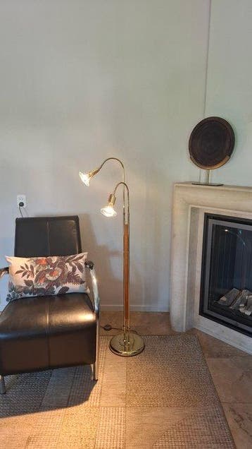 Staande lamp - Messing, Hout - Inclusief led lampjes, Huis en Inrichting, Nieuw
