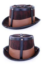 Steampunk Hoed Bruin Leatherlook Nepleer 59 60 61 Bandjes Ho, Ophalen of Verzenden, Nieuw