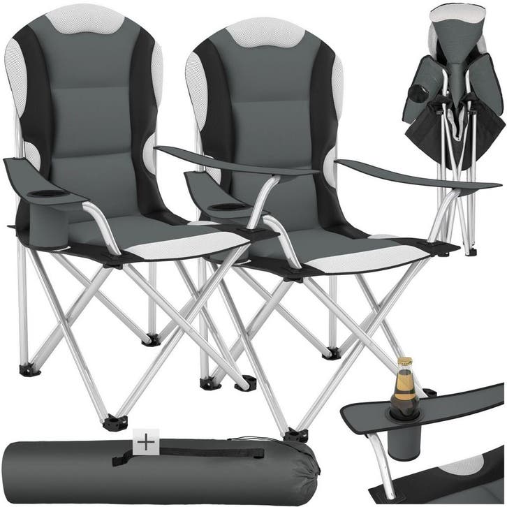 Kampeerstoel bekleed - grijs, Set van 2, Caravans en Kamperen, Kampeeraccessoires, Verzenden