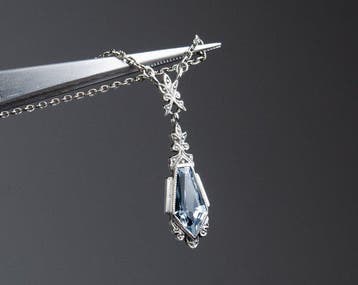 - Art Deco - 935 zilver - blauwe spinel - Ketting met hanger