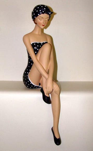 Beeld, Badedame Kantenhocker Bade Dame Badenixe Statuette,