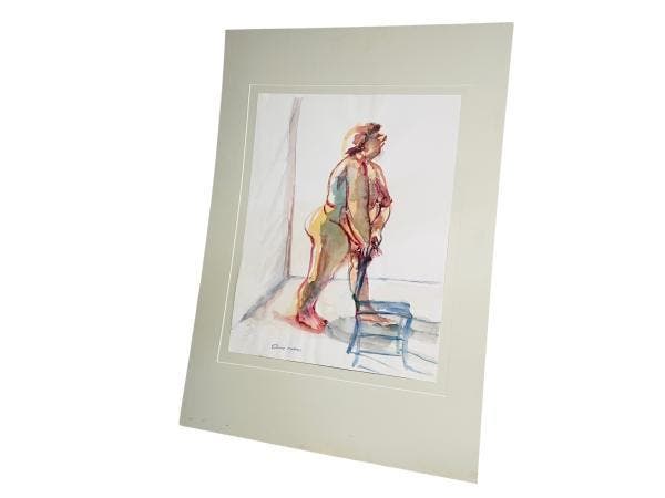Veiling - Rob Aussen – Groot Origineel Aquarel Staand Naa, Antiek en Kunst, Kunst | Schilderijen | Abstract