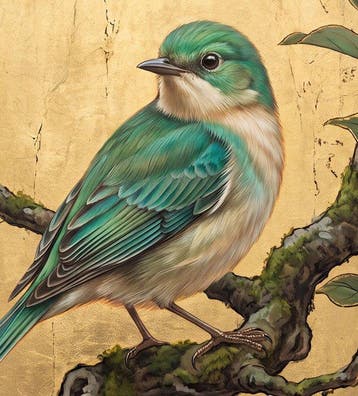Kleury.art - [XL Canvas] The Emerald Songbird on Gold Leaf, Nieuw