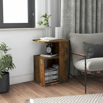 vidaXL Bijzettafel 36x30x56 cm bewerkt hout gerookt, Verzenden, Nieuw