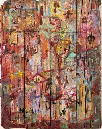 VILLAFUERTE - “Ghost Signals on Timber” Acrylic on Reclaimed