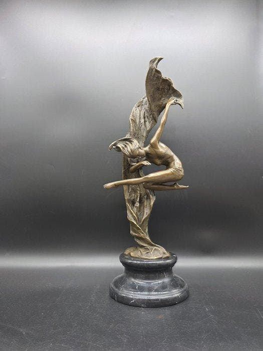 Beeld, Bronze: Scarf Dancer 52cm - Lady - 52.5 cm - Brons,, Antiek en Kunst, Curiosa en Brocante