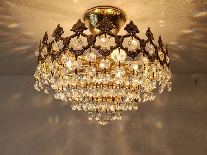 Lamp - Messing, Kristal - Kroonluchter, Antiek en Kunst, Antiek | Verlichting