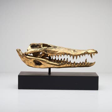 Sculpture, Saltwater Crocodile Skull fashioned in bronze, on, Antiek en Kunst