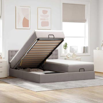 vidaXL Ottoman bed met matrassen 180x200cm stof taupe, Verzenden